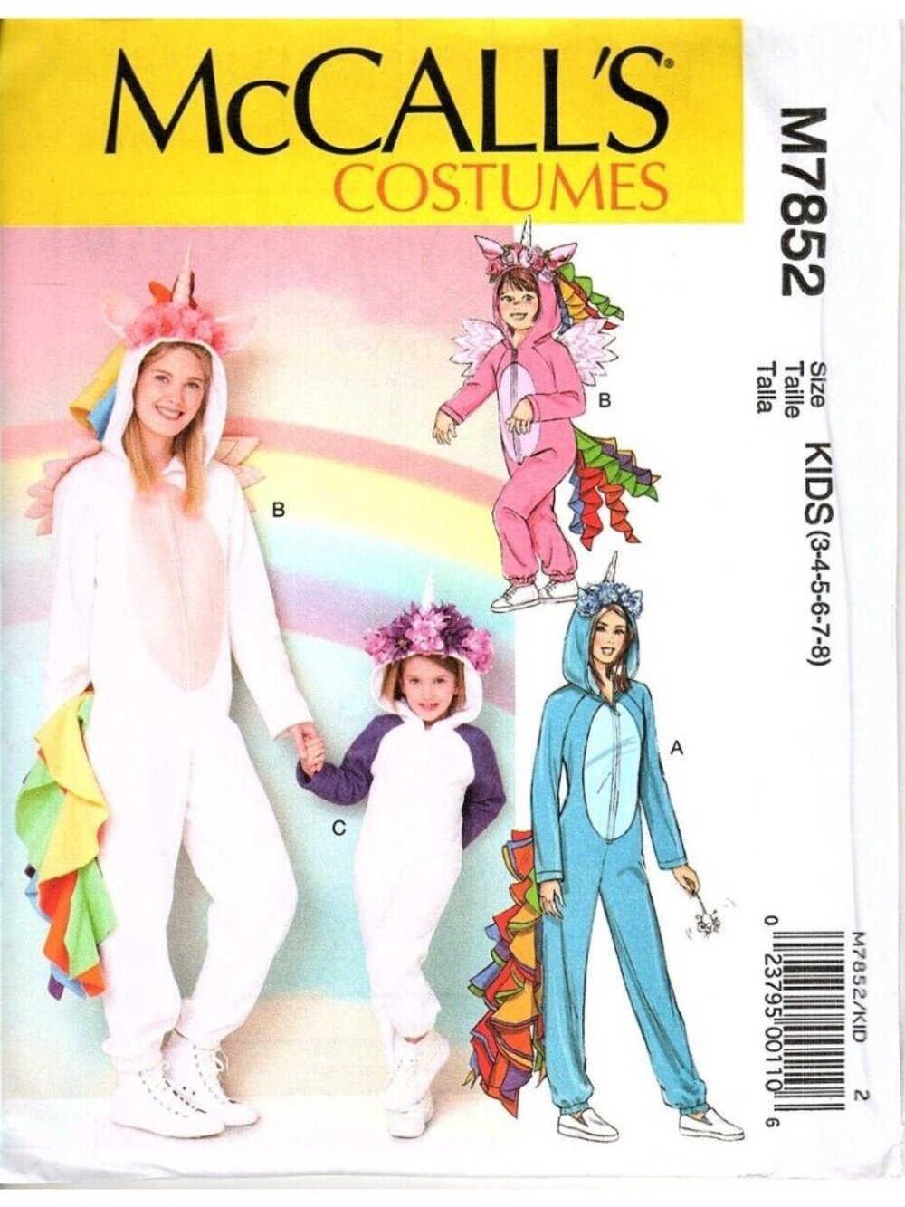 McCalls M7852 Girls 3 to 8 Unicorn Costume Uncut Sewing Pattern